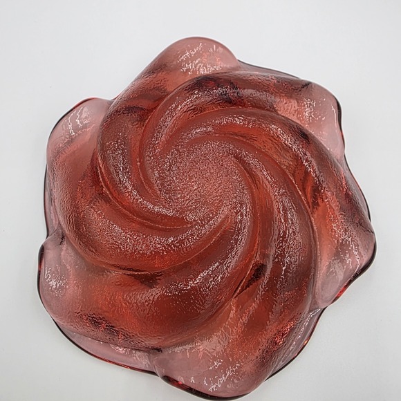 VTG Fenton MCM‎ Red Rose Heavy Art Glass Swirl Amberina Ashtray Trinket Dish - Picture 3 of 4